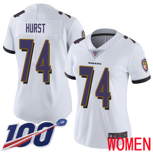 Baltimore Ravens Limited White Women James Hurst Road Jersey NFL Football 74 100th Season Vapor Untouchable